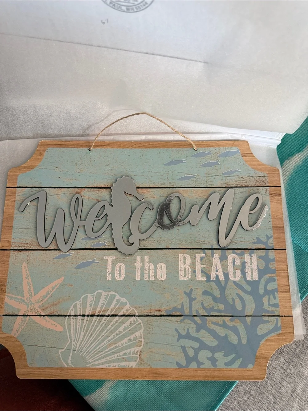 Welcome to the Beach Wall Sign - Light Blue Nautical Decor